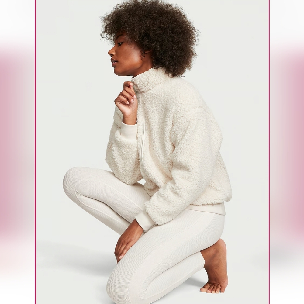 🌈 Victoria's Secret VSX Cozy Fleece Full-Zip Mock Neck Jacket Linen